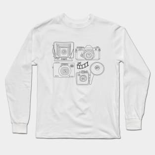 Vintage Cameras and Film Strip Graphic Lines Long Sleeve T-Shirt